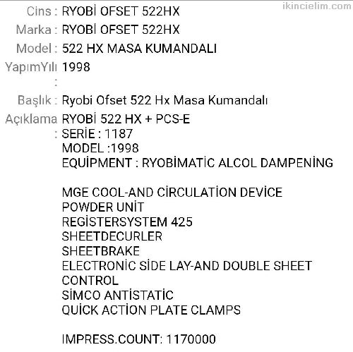 Ryobi Ofset 522 Hx Masa Kumandal 98 Model