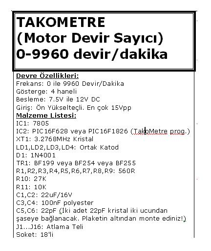 Takometre Motor Devir Sayc - Demonte Kt