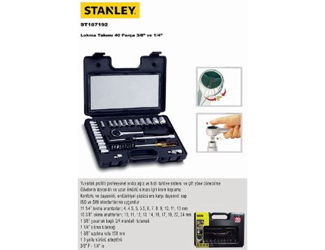 İş Makineleri, Tamirhane, Servis El Aletleri, Stanley St187192 Lokma Takımı 40 Parça