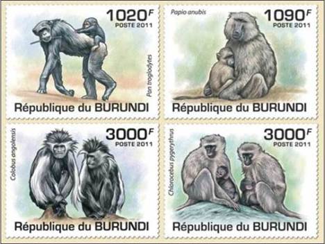 Koleksiyon, Pullar, Burundi 2011 Damgasız Primatlar Serisi