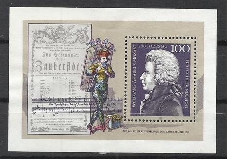 Koleksiyon, Pullar, Almanya (Batı) 1991 Posta Damgalı Mozart Bloku