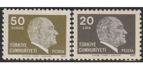 Koleksiyon, 1980 Damgasız Sürekli Atatürk Pulları (50K+20 L) S