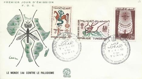 Koleksiyon, Pullar, Tunus 1962 Sıtma Eradikasyonu Fdc
