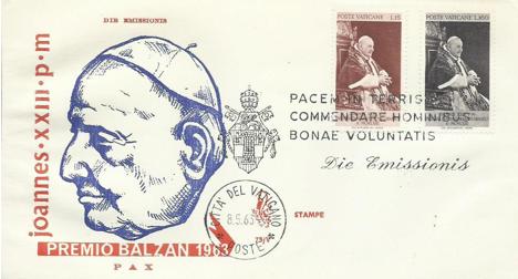 Koleksiyon, Pullar, Vatican 1963 Papa Xxııı. Balzan'ın Barış Ödülü Fdc