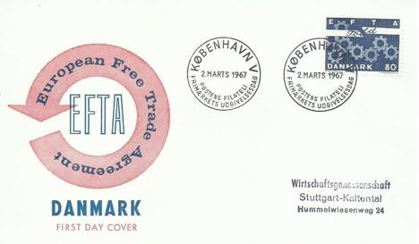 Koleksiyon, Pullar, Danimarka 1967 Avrupa Serbest Ticaret Birliği Fdc