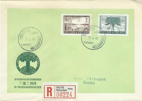 Koleksiyon, Pullar, Finlandiya 1949 Uluslararası Orman Kongresi Fdc