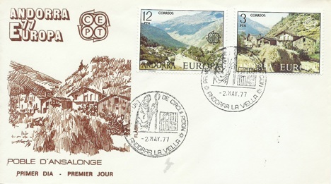 Koleksiyon, Pullar, İspanyol Andorrası 1977 Avrupa Cept Fdc