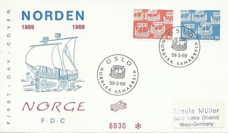 Koleksiyon, Pullar, Norveç 1969 İskandinav Günü Fdc