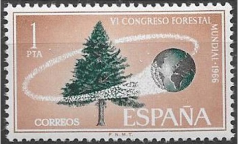 Koleksiyon, Pullar, İspanya 1966 Damgasız 6. Madrid Dünya Ormancılık K