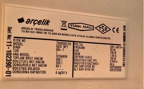 Beyaz Eşya, Arçelik, Arcelik , Nofroz Buzdolabı