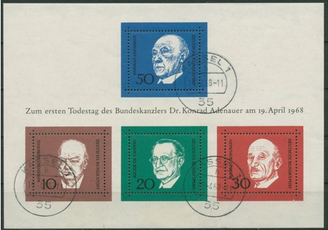 Koleksiyon, Pullar, Almanya (Batı) 1968 Damgalı Adenauer Bloku