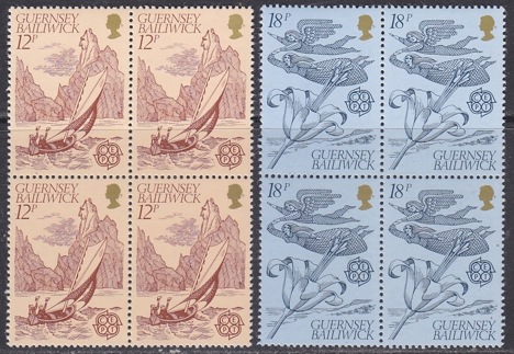 Koleksiyon, Pullar, Guernsey 1981 Damgasız Avrupa Cept Dörtlü Blok Ser