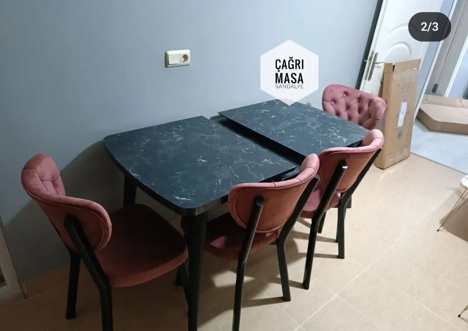 Mobilya, Mutfak Mobilyaları, Siyah Masa 4 Gül Kurusu Sandalye