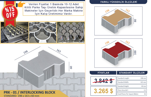 MEGA 2023 Çelik Kalıp MEGA, Beton Parke Taşı Kalıbı, 2023