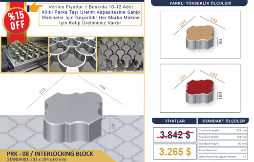 MEGA 2023 Çelik Kalıp İş Makineleri : Beton Parke Taşı Kalıbı