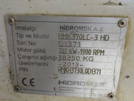 İş Makineleri, Ekskavatör, Hmk 370 Lc-Hd-Orjinal Temiz, Paletli Eskavator, 2013 Hidromek 370 Lc-Hd-6700 Saat-532 303 0550