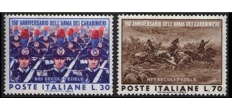 Koleksiyon, Pullar, İtalya 1964 Damgasız Carabinieri’Rir 150. Yılı Ser