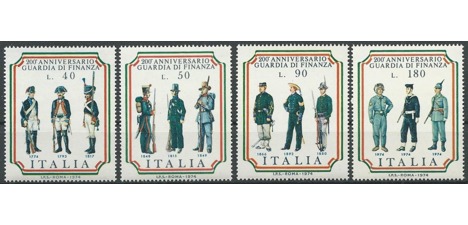 Koleksiyon, Pullar, İtalya 1974 Damgasız Gümrük Hizmetleri Üniformalar