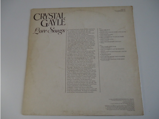 Crystal Gayle Love Songs Plak Müzik, Film (Plak,Cd, Dvd) : Crystal Gayle - Love Songs Lp Temiz