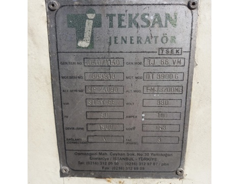 İş Makineleri, Aksa, 66 Kva Teksan Perkins , Teksan Perkins Jeneratör , 2. El Jeneratör Alım Satım