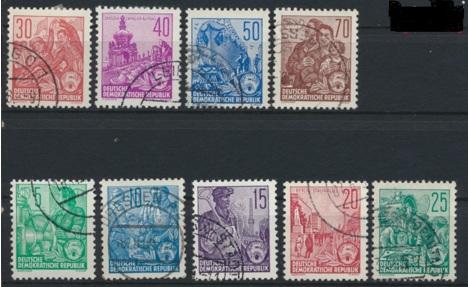 Koleksiyon, Pullar, Almanya (Doğu) 1957 Damgalı Sürekli Seri Beş Yıllı