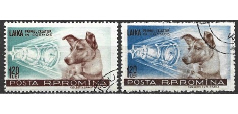 Koleksiyon, Pullar, Romanya 1957 Damgalı Uzay-Laika Serisi