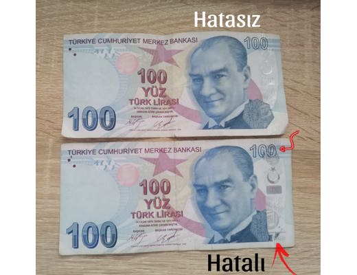 TÜRKİYE Hatalı Baskı Hatalı basım 100 türk lirası, TÜRKİYE