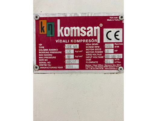 Komsan Vek 40 Vidalı Kompresör İş Makineleri : Komsan Vek 40 Vidalı Kompresör