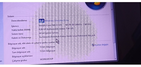 Bilgisayar, Diz Üstü, Toshiba İ3 Laptop