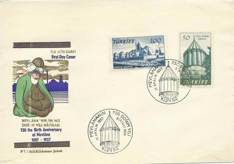 Koleksiyon, Pullar, 1957 Mevlana'nın Doğumunun 750. Yılı Fdc