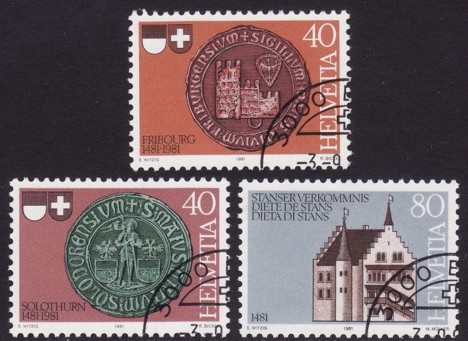 Koleksiyon, Pullar, İsviçre 1981 Damgalı Freiburg, Solothurn ve Stanse
