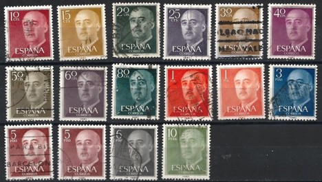 Koleksiyon, Pullar, İspanya 1955 Damgalı General Franco Sürekli Seri