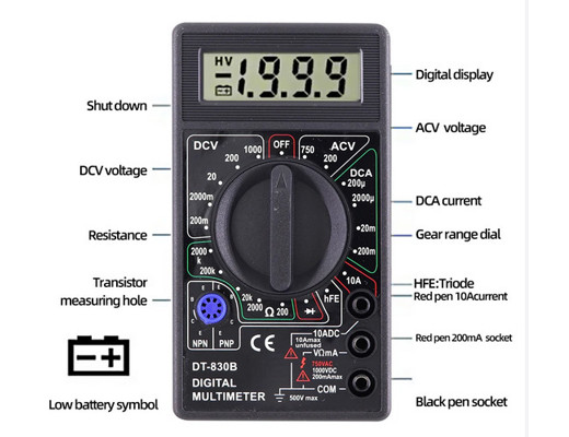 DT-830D Siyah Dijital Multimetre Dt-830D Siyah Dijital Ölçü Aleti Krokodil 2 Takım Cat6 Jak Elektronik Eşya : Dt-830D Siyah D