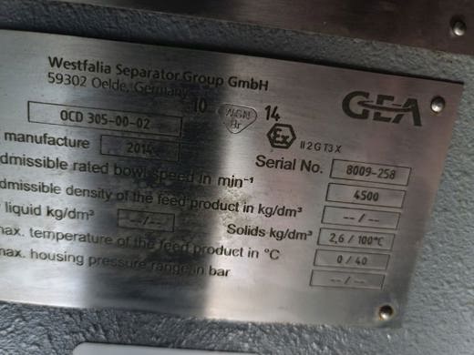 OCD 305-00-02  İş Makineleri : GEA WESTFALIA DEKANTÖR OCD 305 DEKANTOR N14020WH