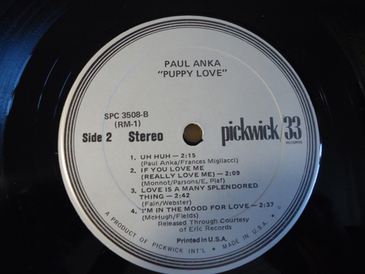 Paul Anka Puppy Love Plak Müzik, Film (Plak,Cd, Dvd) : Paul Anka - Puppy Love LP Tertemiz