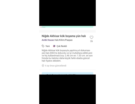 Antika Eşya, Diğer Ev Tekstilleri, Niğde Altunhisar, El Dokuması Kök Boya Yün , Kök Boya Yün ve El Dokuması, Kök Boya El Doku