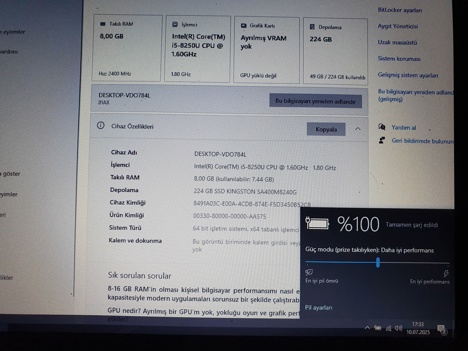Bilgisayar, Diz Üstü, V330 15İkb, Lenovo İ5 8250U 8Gb 240Gb M2 Ssd Laptop