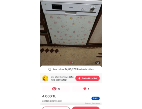 Beyaz Eşya, Vestel, Vestel Yenı Cıkan Makine, A++, Bulaşık Makinesi Acil Satılık