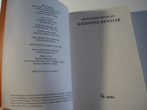 Kitap, Dergi, Romanlar (Türk Yazarlar), Murathan Mungan - Kadından Kentler Tertemiz