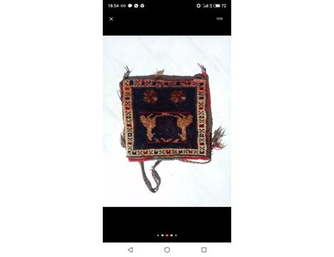 Antika Eşya, Çanta, Anadolu Kadını , Saf Yun Dokuma , Yün Dokuma Motif İşlemeli Kök Boyalı.