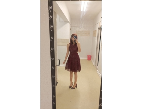 Antika Eşya, Elbise, Abiye Gece Elbisesi , Mini Bordo Simli Gece Abiyesi 34-36 Beden