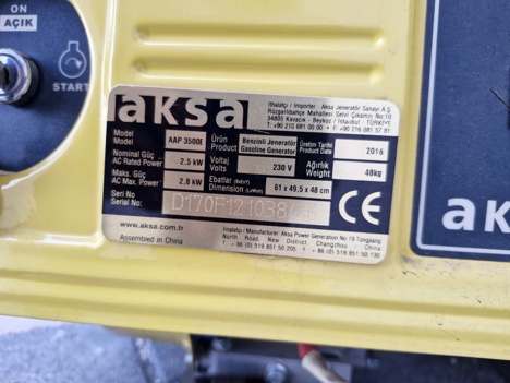 İş Makineleri, Aap3500e, Aksa 3Kva Monofaze Benzinli Portatif Jeneratör