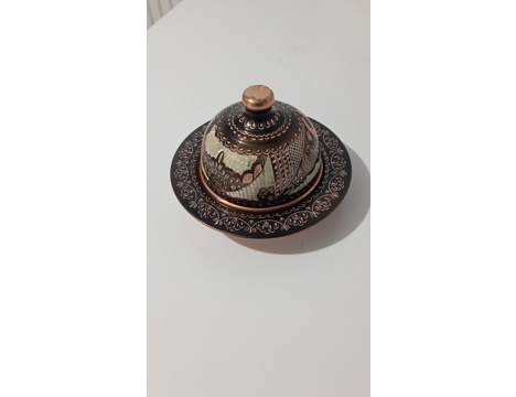 Antika Eşya, Şekerlik, Meyvelik, Bakır İşlemeli Sunum Tabağı