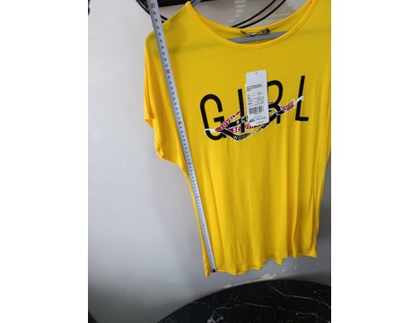 Giyim Eşyası, Bayan T-Shirt, Body, Sarı Kısa Kollu Kadın Tişörtü -Bisiklet Yaka