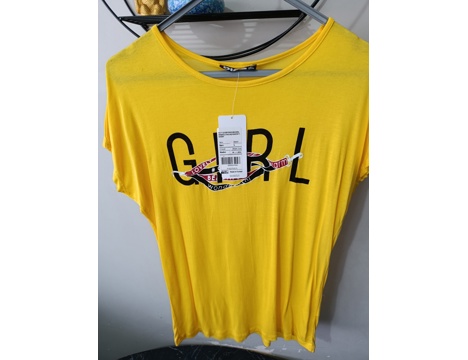 Giyim Eşyası, Bayan T-Shirt, Body, Sarı Kısa Kollu Kadın Tişörtü -Bisiklet Yaka