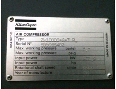 İş Makineleri, Atlas Copco Kompresör Zh-10000-6-7Pl