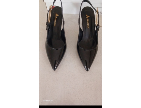 Giyim Eşyası, Bayan Ayakkabı, Abiye Stiletto Ayakkabı, Siyah Deri Stiletto Abiye Ayakkabı 38 Numara Bayra