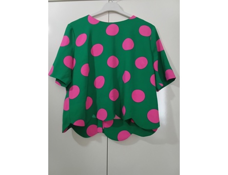 Giyim Eşyası, Bayan T-Shirt, Body, Twist Yeşil Pembe Puantiyeli T-Shirt 40 Beden Kayseri