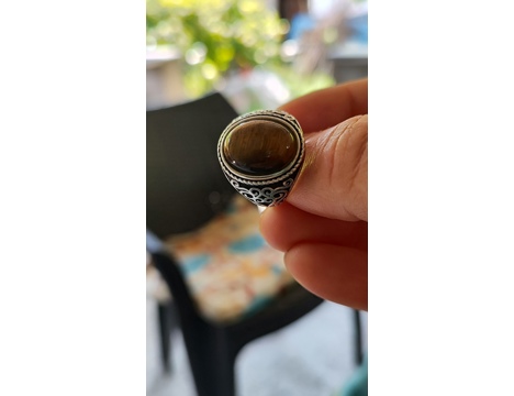 Takılar, Yüzükler, 925 Ayar Kaplan Gözü Taşlı Renk Değiştiren Gümüş Yüzük Samsu