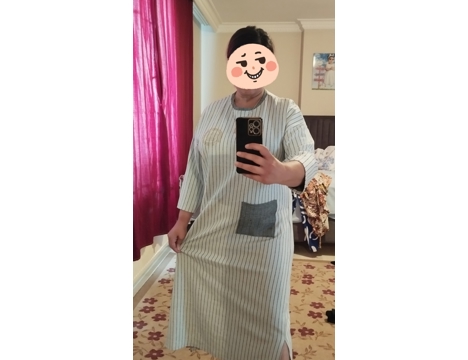 Giyim Eşyası, Elbise ve Tunik, Polyester, Xl, Elbise Yeni Gibi Çizgili Yarı Kollu